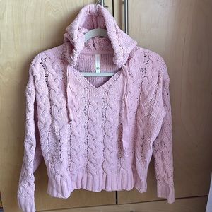 Used only once. Pink knit hoodie sweater